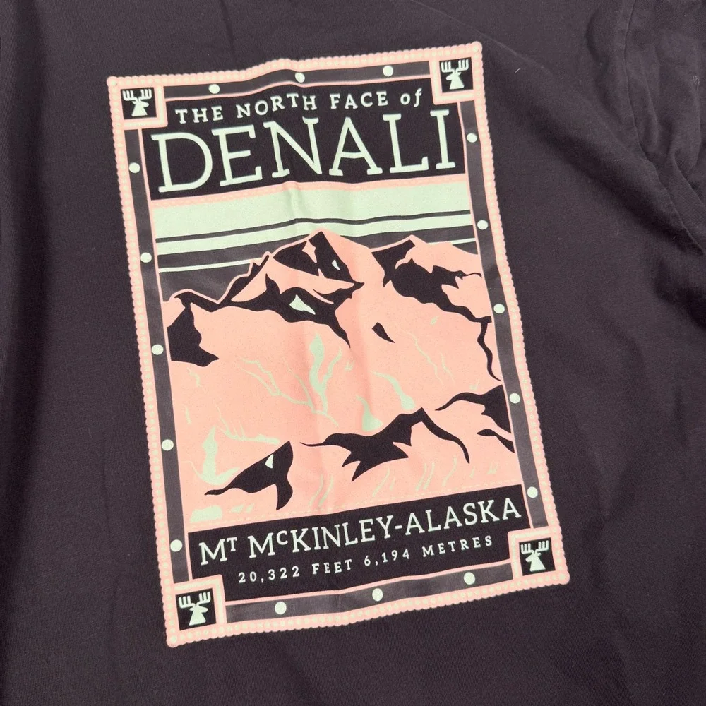 The North Face Men Black Denali Mt McKinley Alaska Long Sleeve Graphic Tee S 891